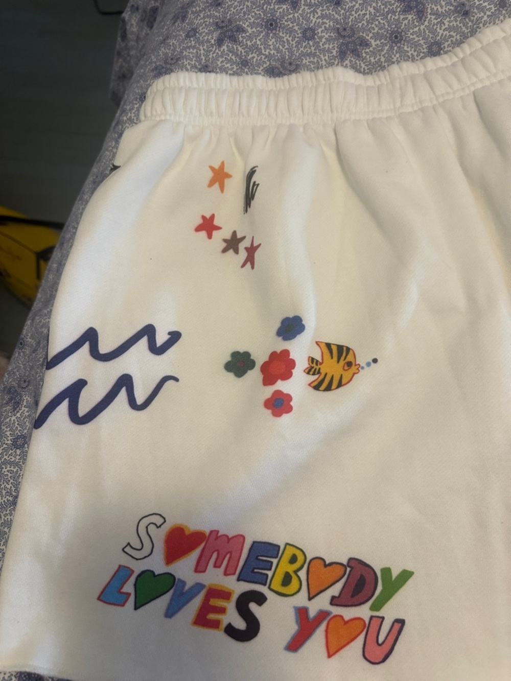 Cream Graphic Athletic Lounge Shorts - Life Is Beautiful Print - Picture 6 of 7